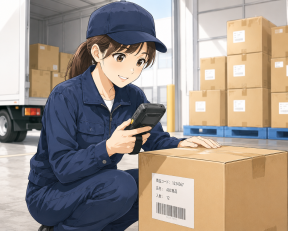 物流センター構内での入荷検品作業