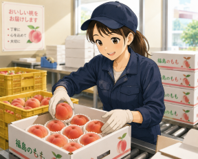 桃の梱包スタッフ