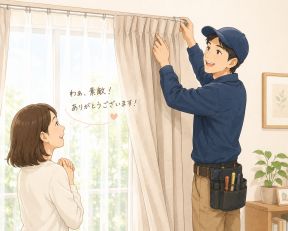 カーテンの取り付けスタッフ