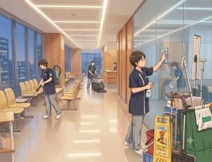 建物内（エントランスホール、共用通路、階段、トイレ、事務所等）の清掃スタッフ