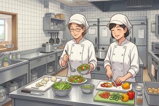 社員食堂の調理補助スタッフ