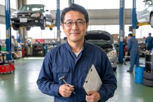 自動車整備工場での自動車検査員