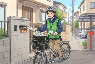 自転車を使用したメール便配達スタッフ