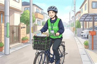 自転車でのメール便配達スタッフ